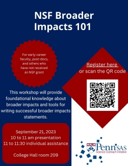 Red and blue flyer with QR code to register, location, and event description