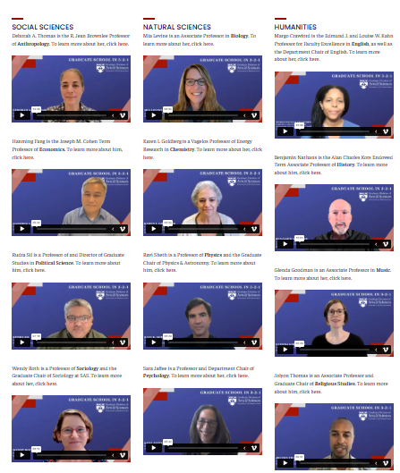 Screen capture of faculty video interviews
