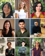This image is a collage of nine individual portrait-style photos arranged in a 3x3 grid. Each person in the collage appears to be professionally photographed in different settings, with some indoors and others outdoors. The individuals have a variety of expressions and poses, with a mix of casual and formal attire. The overall aesthetic is warm, natural, and friendly, with a diverse group of people. 